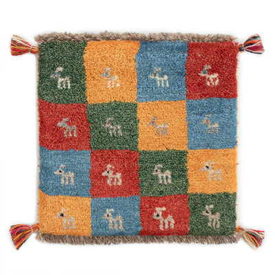 ギャッベ　ペルシャ手織り絨毯　座布団　40×39cm