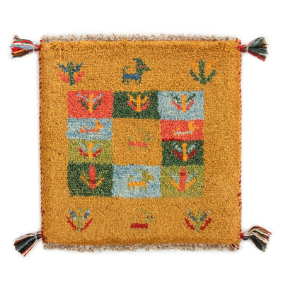 ギャッベ　ペルシャ手織り絨毯　座布団　40×39cm