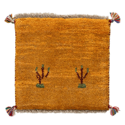 ギャッベ　ペルシャ手織り絨毯　座布団　42×41cm