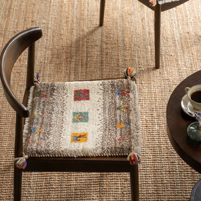 ギャッベ　ペルシャ手織り絨毯　座布団　42×42cm