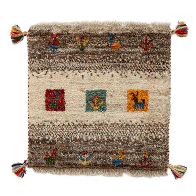 ギャッベ　ペルシャ手織り絨毯　座布団　42×42cm