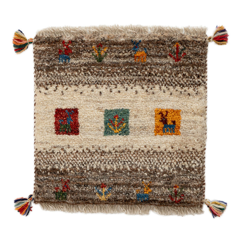 ギャッベ　ペルシャ手織り絨毯　座布団　42×42cm