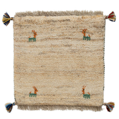 ギャッベ　ペルシャ手織り絨毯　座布団　44×43cm