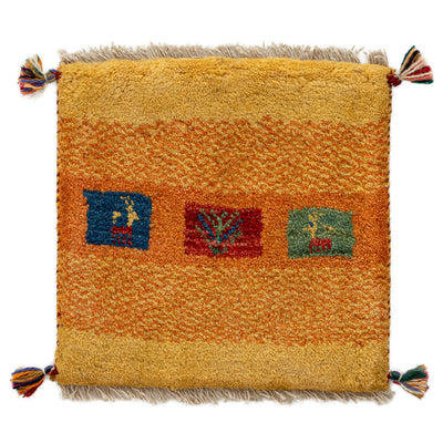 ギャッベ　ペルシャ手織り絨毯　座布団　42×41cm