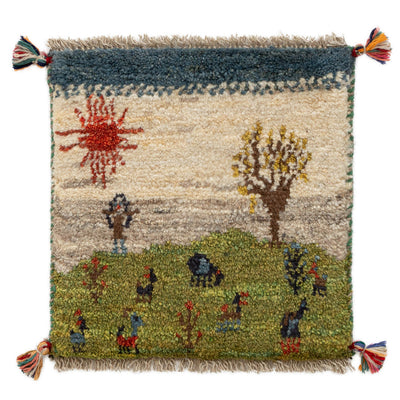 ギャッベ　ペルシャ手織り絨毯　座布団　39×40cm