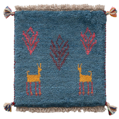 ギャッベ　ペルシャ手織り絨毯　座布団　38×39cm