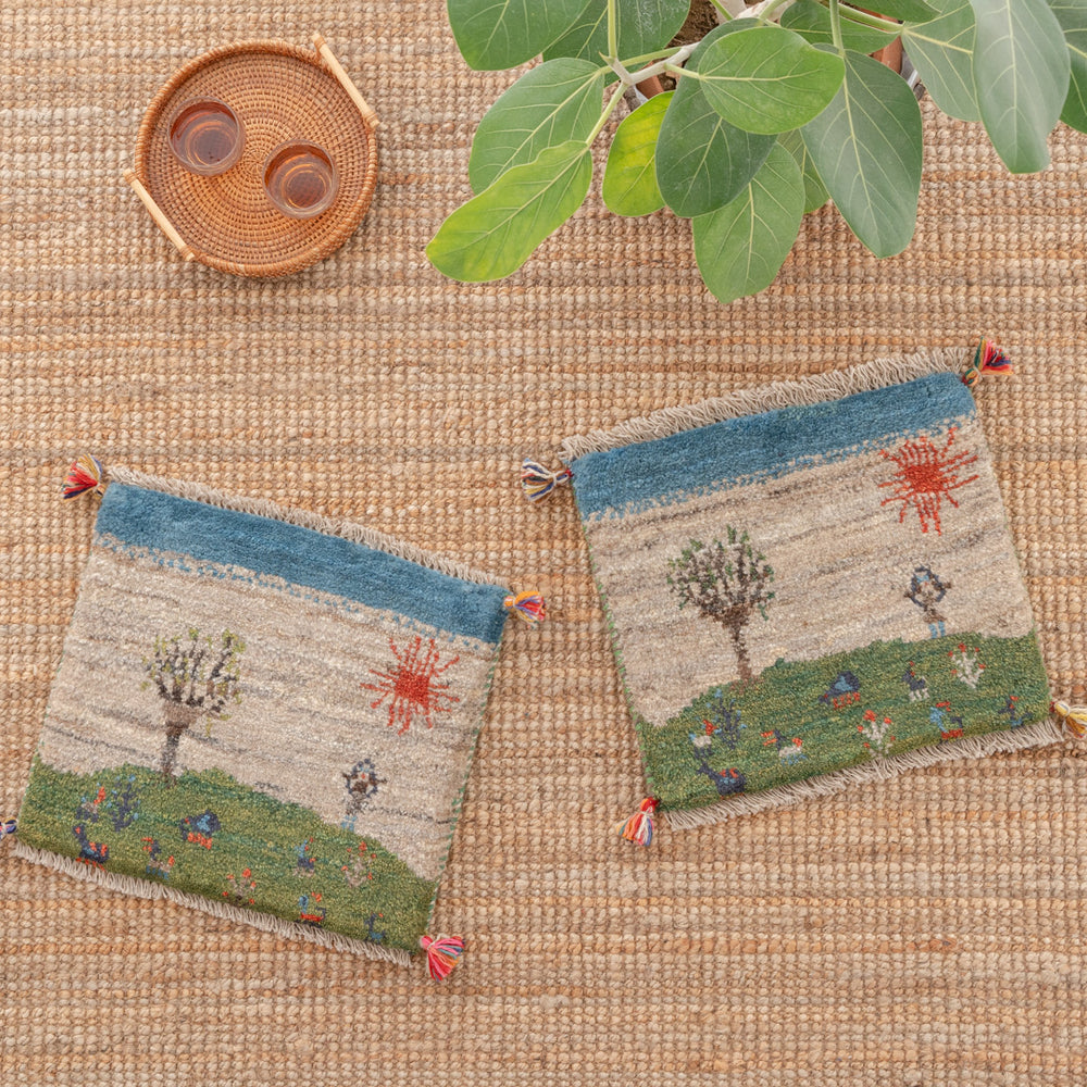 ペルシャ手織りギャッベ 約40×40cm 2枚セット – Persiadirect