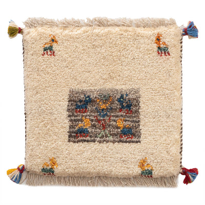 ギャッベ　ペルシャ手織り絨毯　座布団　38×36cm