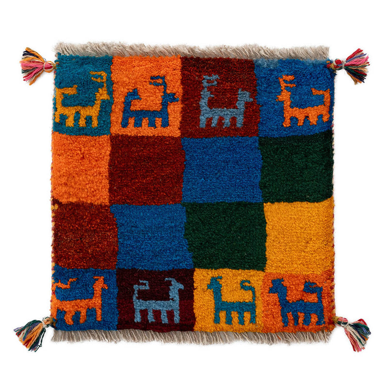 ギャッベ　ペルシャ手織り絨毯　座布団　38×36cm