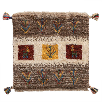 ギャッベ　ペルシャ手織り絨毯　座布団　42×41cm