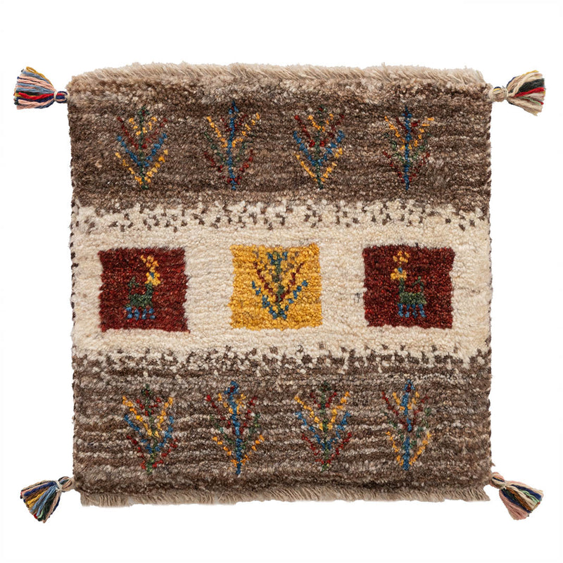 ギャッベ　ペルシャ手織り絨毯　座布団　42×41cm