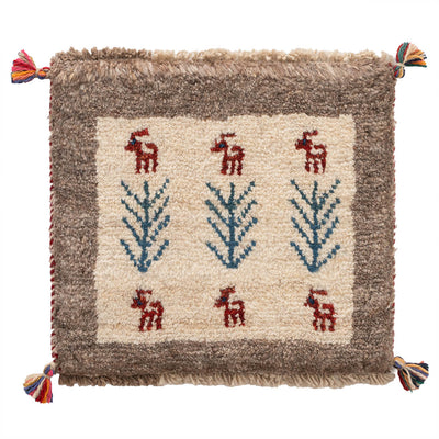 ギャッベ　ペルシャ手織り絨毯　座布団　43×39cm