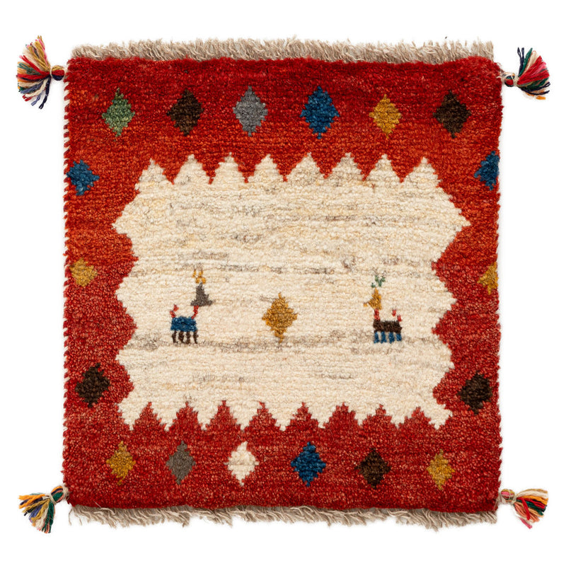 ギャッベ　ペルシャ手織り絨毯　座布団　42×43cm