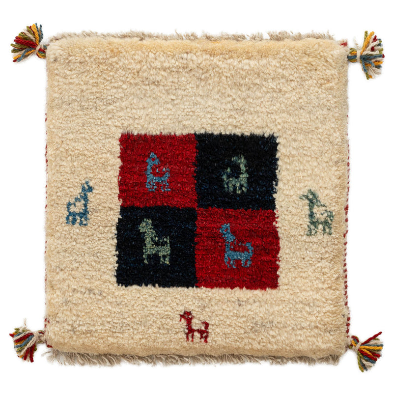 ギャッベ　ペルシャ手織り絨毯　座布団　41×42cm