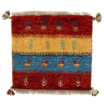 ギャッベ　ペルシャ手織り絨毯　座布団　45×42cm