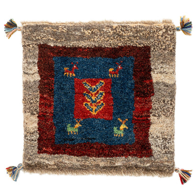 ギャッベ　ペルシャ手織り絨毯　座布団　44×42cm