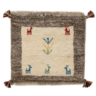 ギャッベ　ペルシャ手織り絨毯　座布団　44×40cm