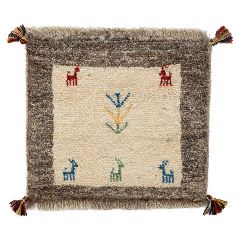 ギャッベ　ペルシャ手織り絨毯　座布団　44×40cm