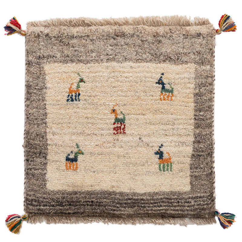 ギャッベ　ペルシャ手織り絨毯　座布団　42×42cm