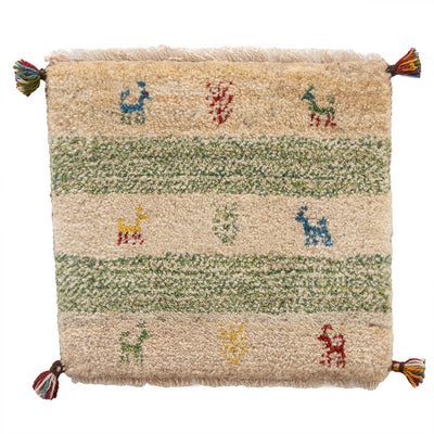 ギャッベ　ペルシャ手織り絨毯　座布団　43×44cm