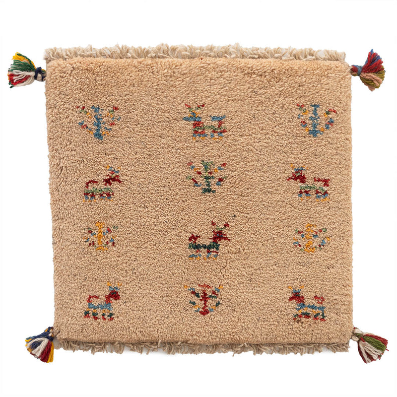 ギャッベ　ペルシャ手織り絨毯　座布団　41×39cm