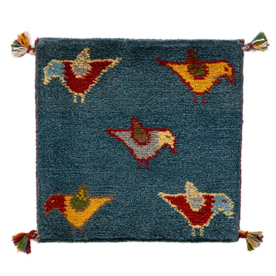 ギャッベ　ペルシャ手織り絨毯　座布団　42×42cm