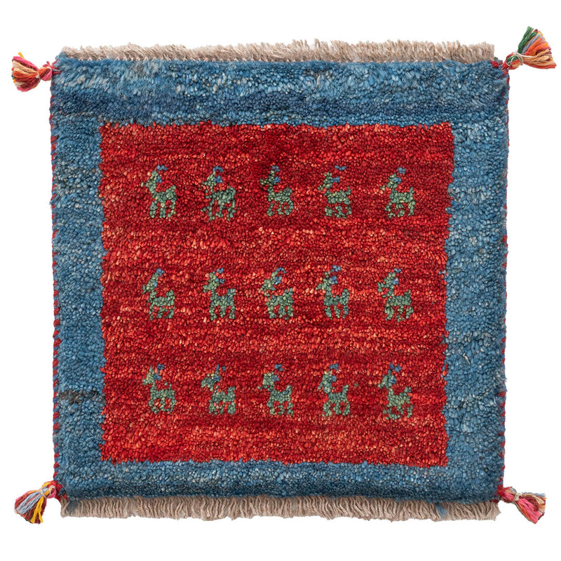ギャッベ　ペルシャ手織り絨毯　座布団　43×41cm
