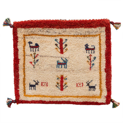 ギャッベ　ペルシャ手織り絨毯　座布団　47×41cm