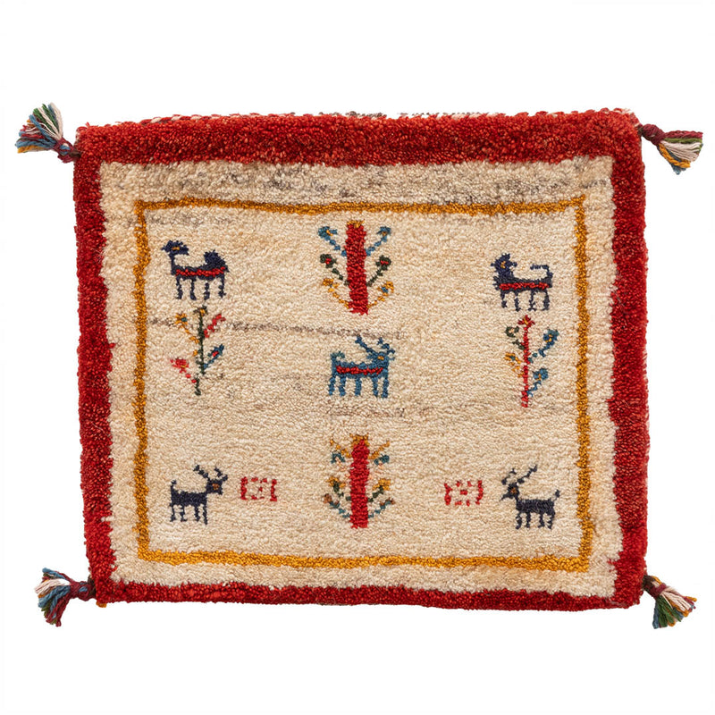 ギャッベ　ペルシャ手織り絨毯　座布団　47×41cm