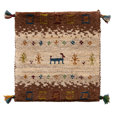 ギャッベ　ペルシャ手織り絨毯　座布団　40×42cm