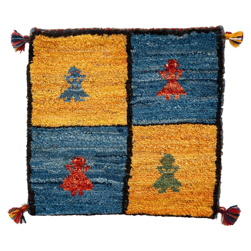 ギャッベ　ペルシャ手織り絨毯　座布団　43×41cm
