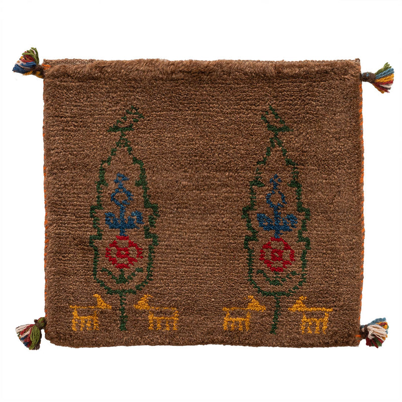 ギャッベ　ペルシャ手織り絨毯　座布団　43×39cm