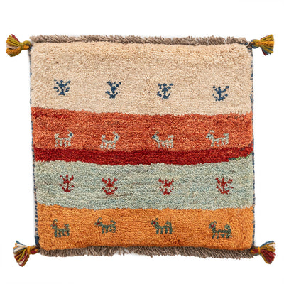 ギャッベ　ペルシャ手織り絨毯　座布団　43×40cm