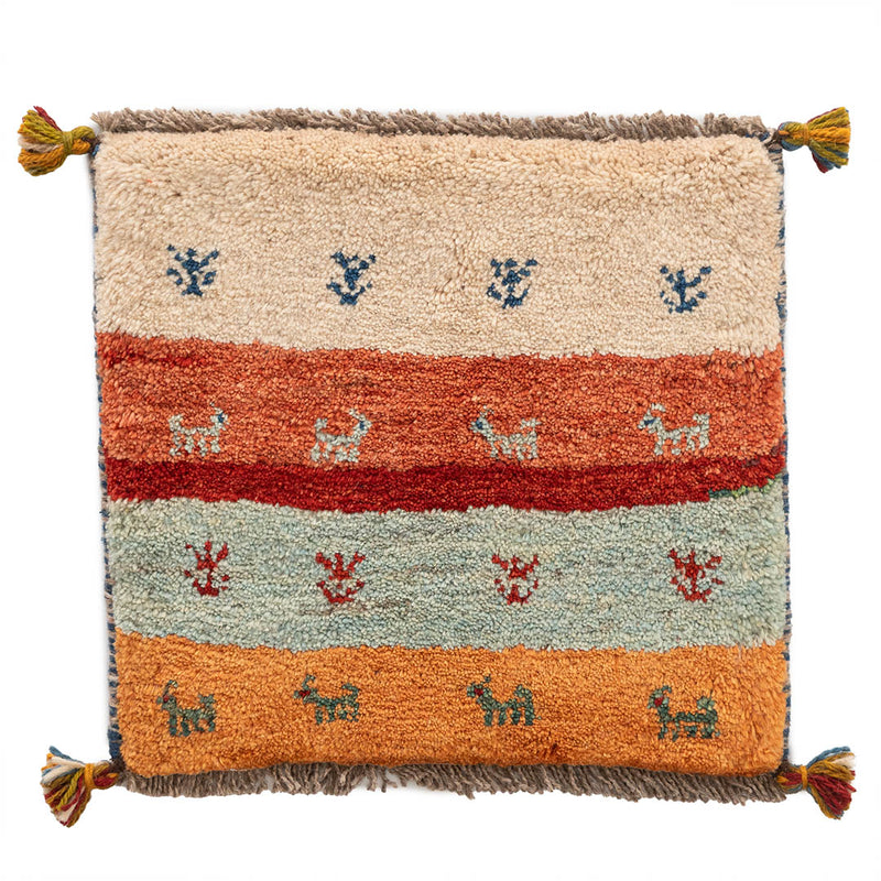 ギャッベ　ペルシャ手織り絨毯　座布団　43×40cm