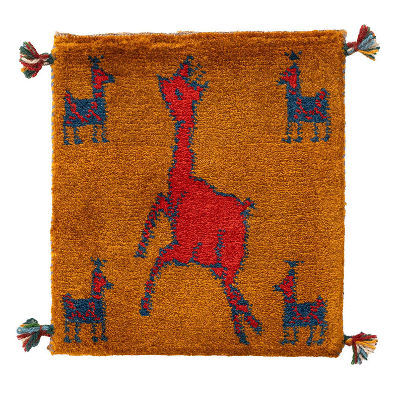 ギャッベ　ペルシャ手織り絨毯　座布団　39×43cm