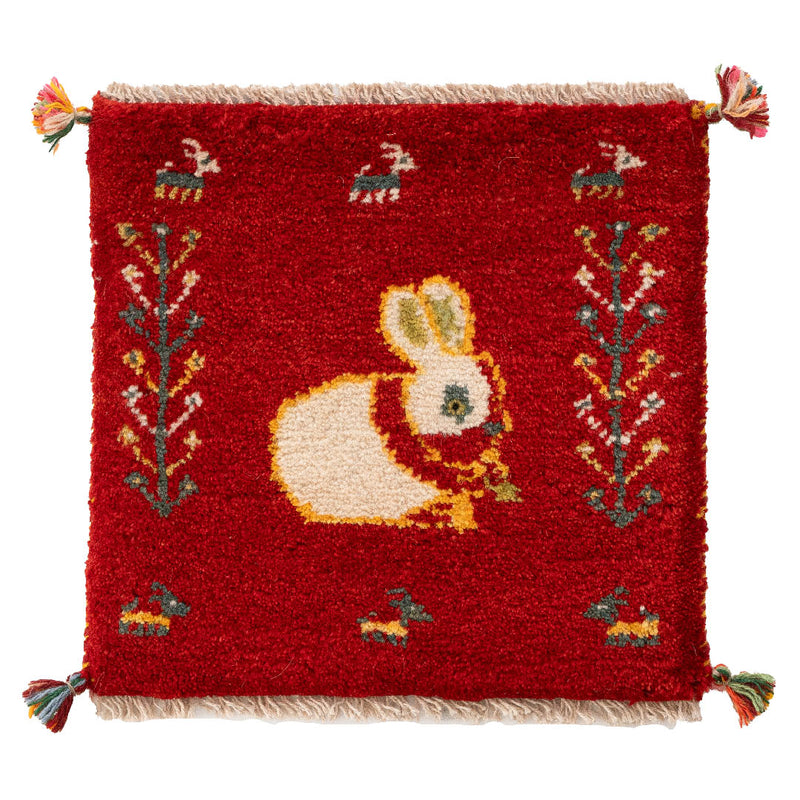 ギャッベ　ペルシャ手織り絨毯　座布団　43×42cm