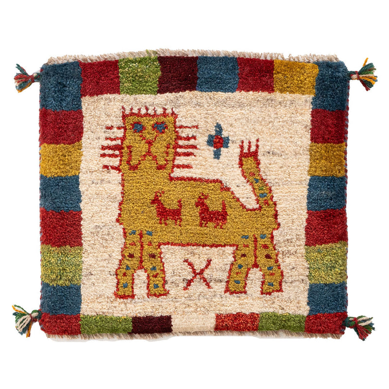 ギャッベ　ペルシャ手織り絨毯　座布団　45×40cm