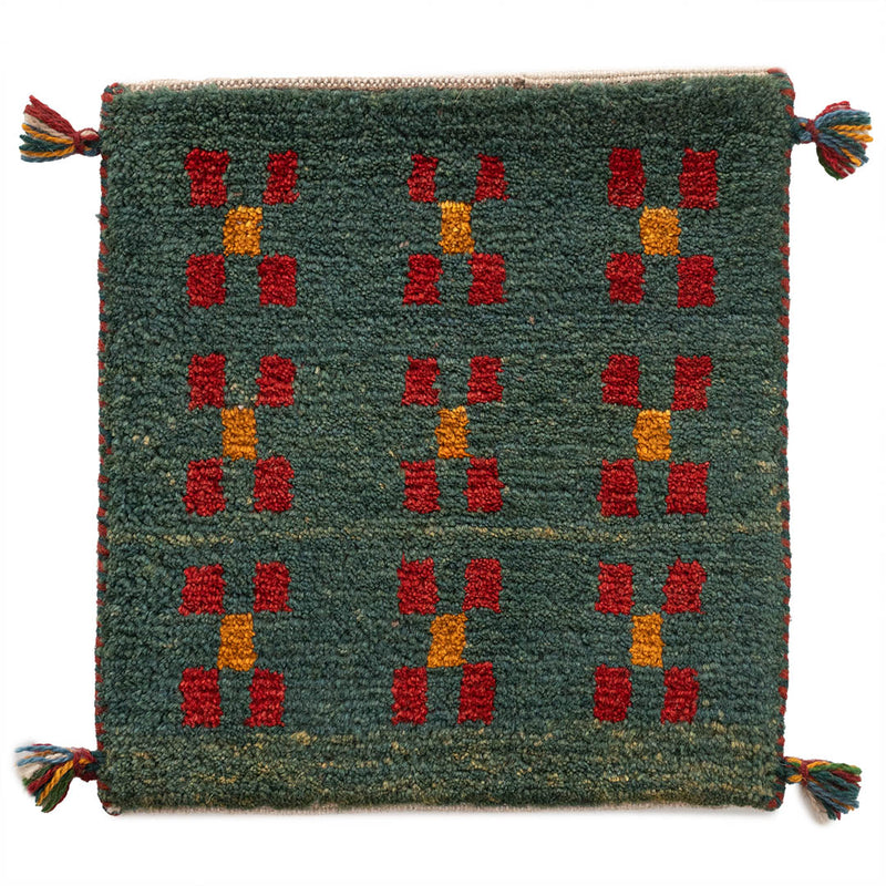 ギャッベ　ペルシャ手織り絨毯　座布団　40×43cm