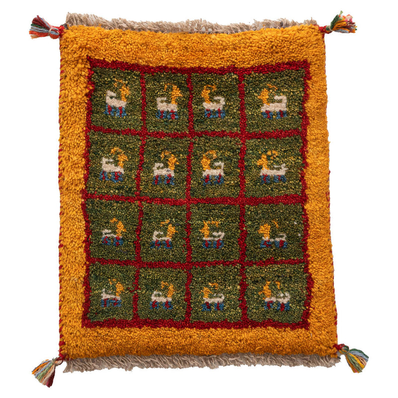 ギャッベ　ペルシャ手織り絨毯　座布団　38×46cm