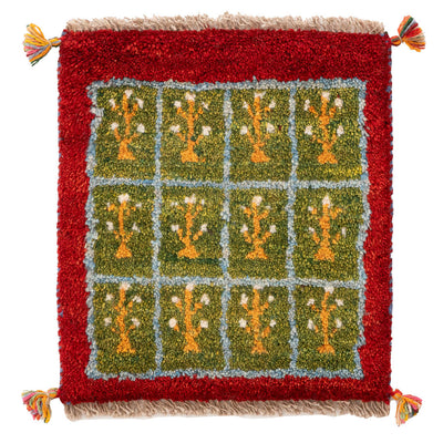 ギャッベ　ペルシャ手織り絨毯　座布団　41×46cm