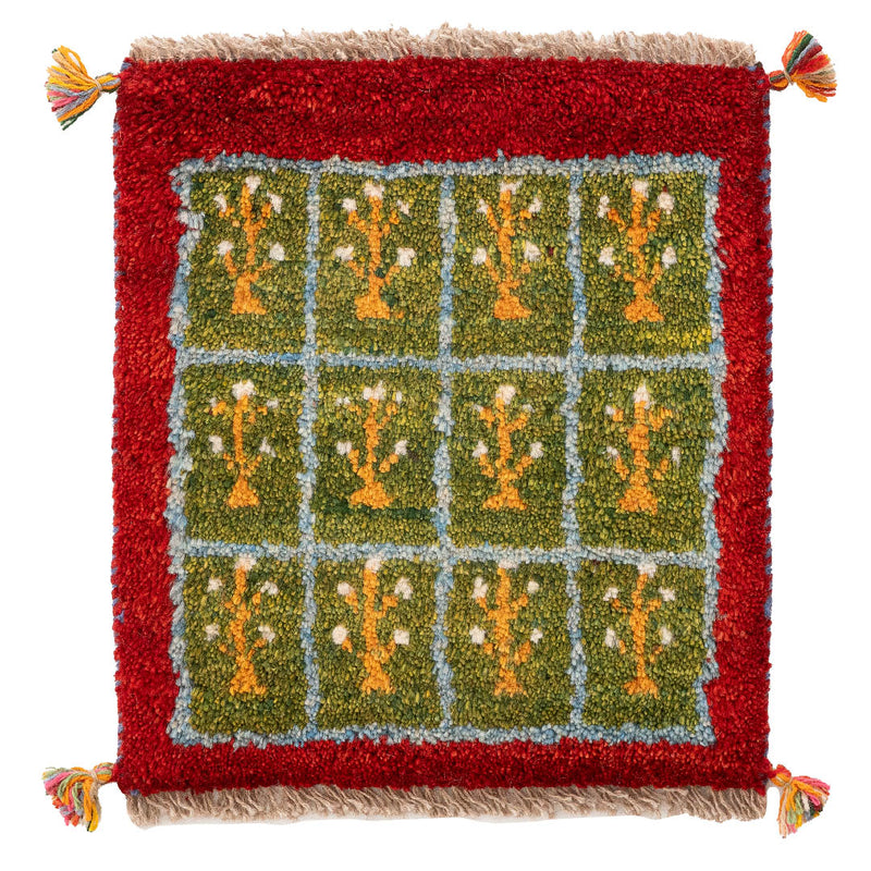 ギャッベ　ペルシャ手織り絨毯　座布団　41×46cm