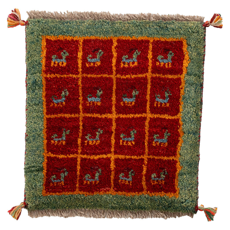 ギャッベ　ペルシャ手織り絨毯　座布団　43×45cm