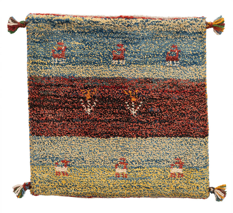 ギャッベ　ペルシャ手織り絨毯　座布団　43×44cm