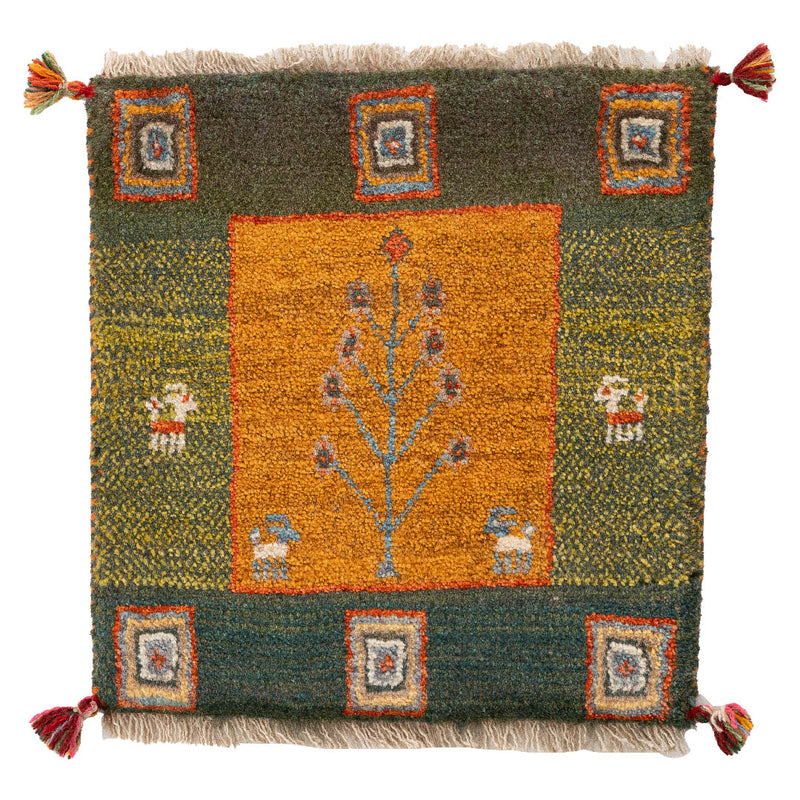 ギャッベ　ペルシャ手織り絨毯　座布団　44×46cm