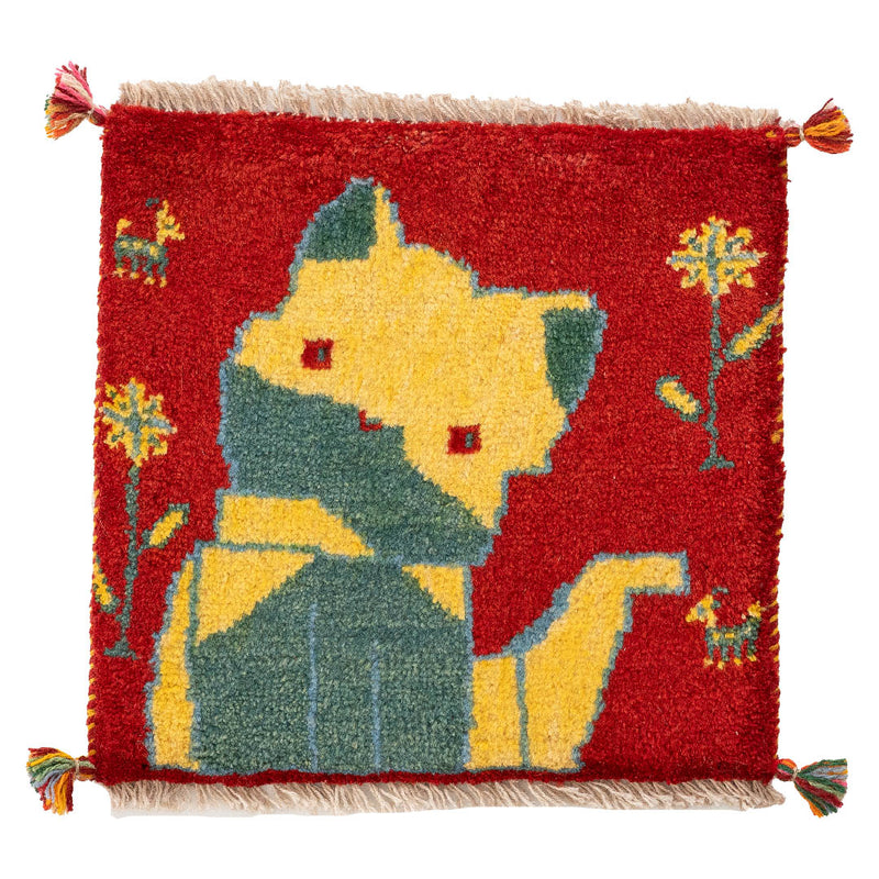 ギャッベ　ペルシャ手織り絨毯　座布団　44×42cm