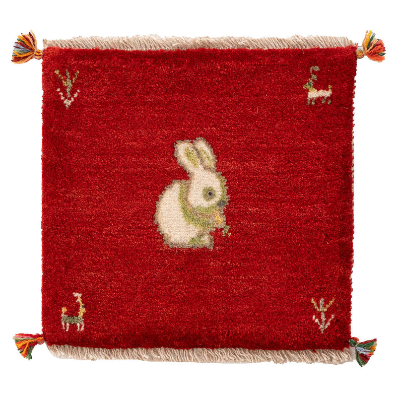 ギャッベ　ペルシャ手織り絨毯　座布団　42×44cm