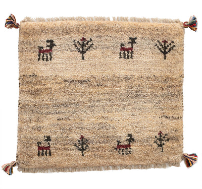 ギャッベ　ペルシャ手織り絨毯　座布団　47×42cm