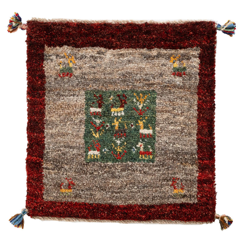 ギャッベ　ペルシャ手織り絨毯　座布団　45×46cm
