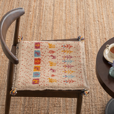 ギャッベ　ペルシャ手織り絨毯　座布団　43×44cm