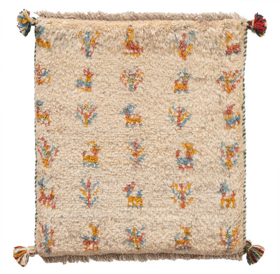 ギャッベ　ペルシャ手織り絨毯　座布団　42×47cm